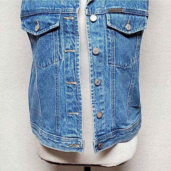 VINTAGE 1980s Jones New York Stone Wash Light Wash Button Up Denim Vest Large - Picture 5 of 10